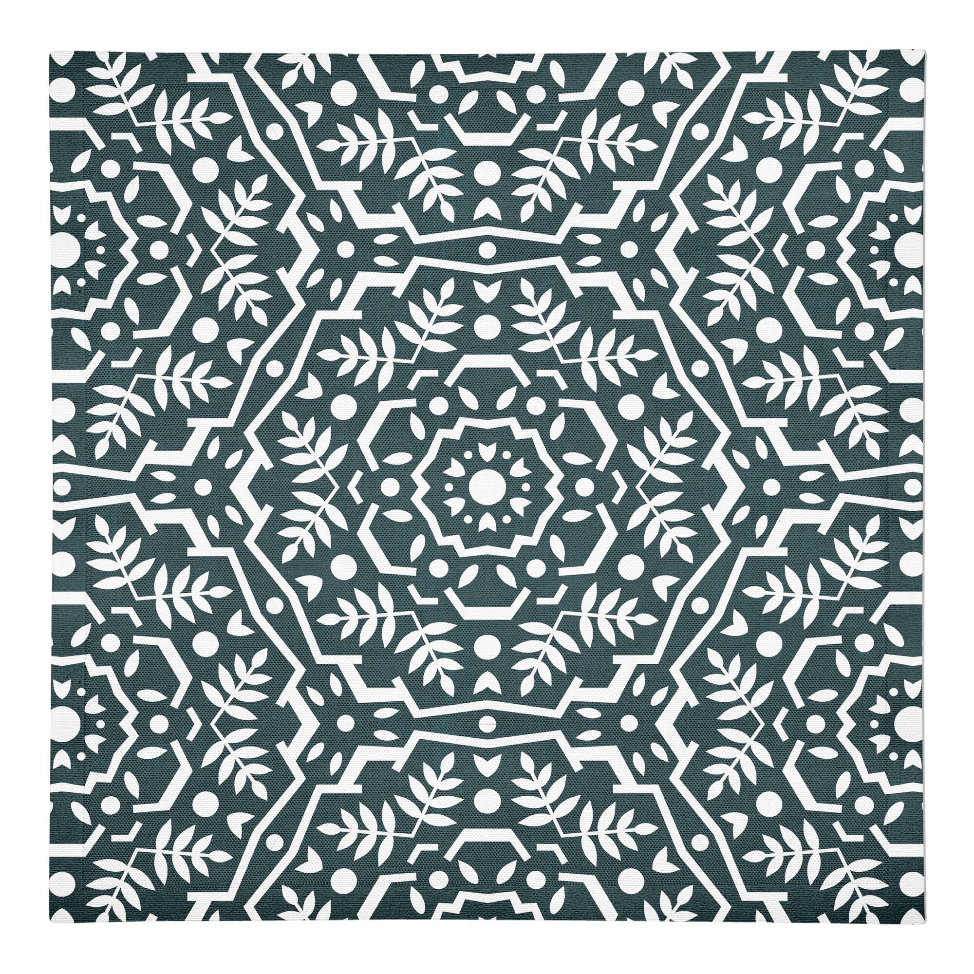 Folk Floral Teal 10" x 10" Cotton Twill Napkin